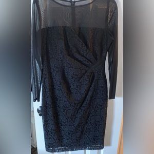 CHAPS Black Floral and Lace Long Sleeve Dress *NEW*